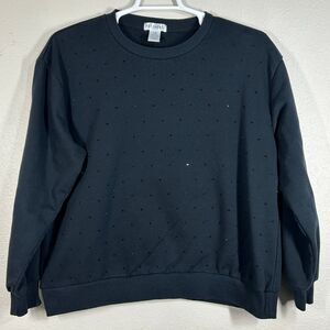 Feathers Sweatshirt Womens 1X Black Embellished Crewneck Long Sleeve Casual Cozy